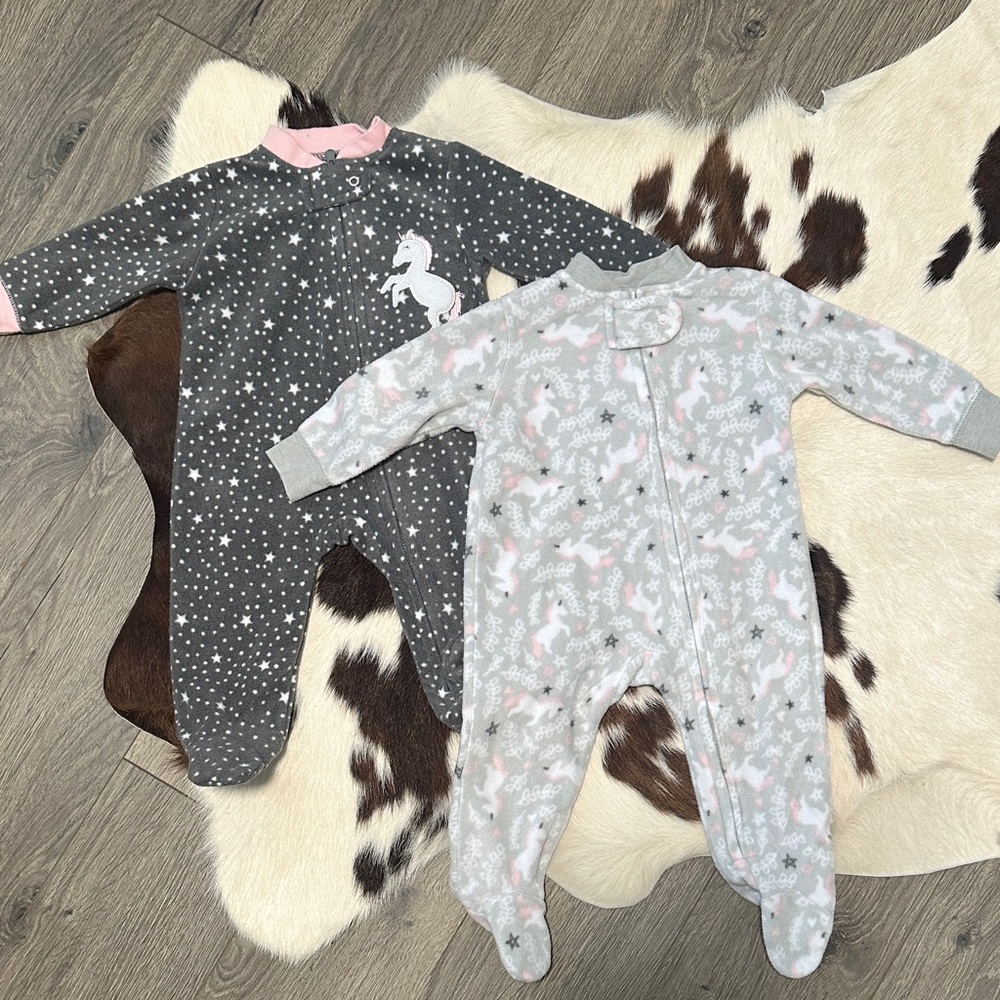 Fleece Pink Unicorn Girls One-Piece Sleepers - 2-Pack Bundle